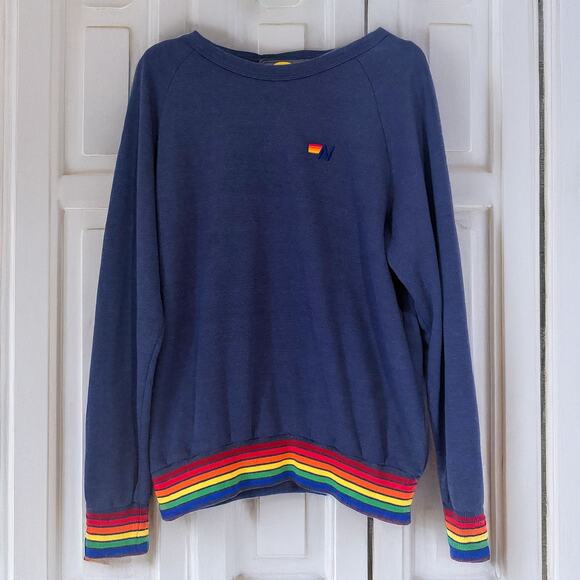 AVIATOR NATION Rainbow Stripes Sweatshirt in Navy Size S - Picture 3 of 13